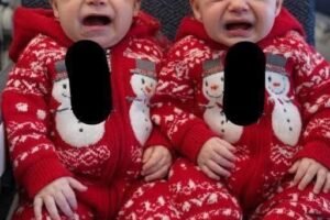 Young woman puts both babies inside the fir… See more