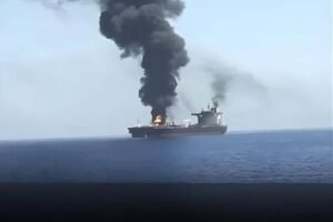 US Oil Tanker Struck by Iran in the Persian Gulf, Vessel on Fire