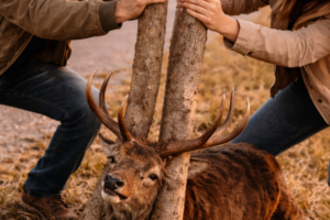 A Young Stag Became Trapped Between Two Trees Near a Quiet Road and What Happened Next Showed How Simple Actions Can Make a Real Difference