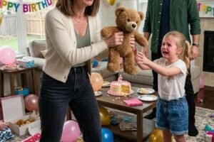 My in-laws sent my 6-year-old daughter a cute brown teddy bear for her birthday. She smiled for a second, then suddenly froze and asked, “Mommy, what is it?