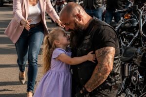 Everyone Expected Trouble When a Little Girl Ran Straight Toward a Giant Biker by Herself — Until Her Mother Discovered Why Her Daughter Refused to Let Go of Him