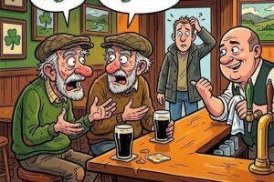 Two old men are sitting in a bar.