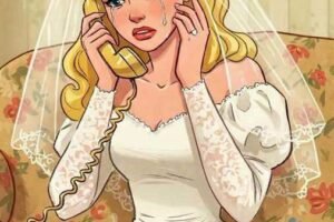 A newlywed blonde phones her mother and sobs