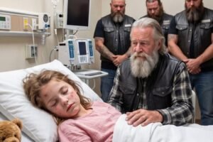 The little girl in a princess dress refused to let go of the injured biker – even the police couldn’t make her