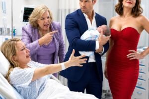 I’d just given birth when my husband stormed in—his mistress on one arm, my mother-in-law on the other. She sneered, “Your surrogacy job is done.”