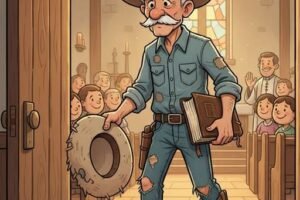 An old cowboy entered a church